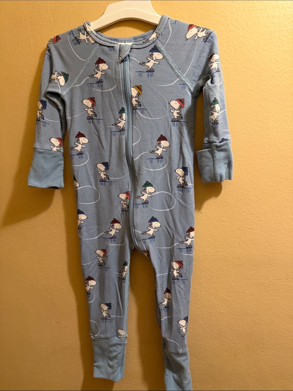 Hanna Anderson Kids Blue Snoopy Print Zip One-Piece Pajama